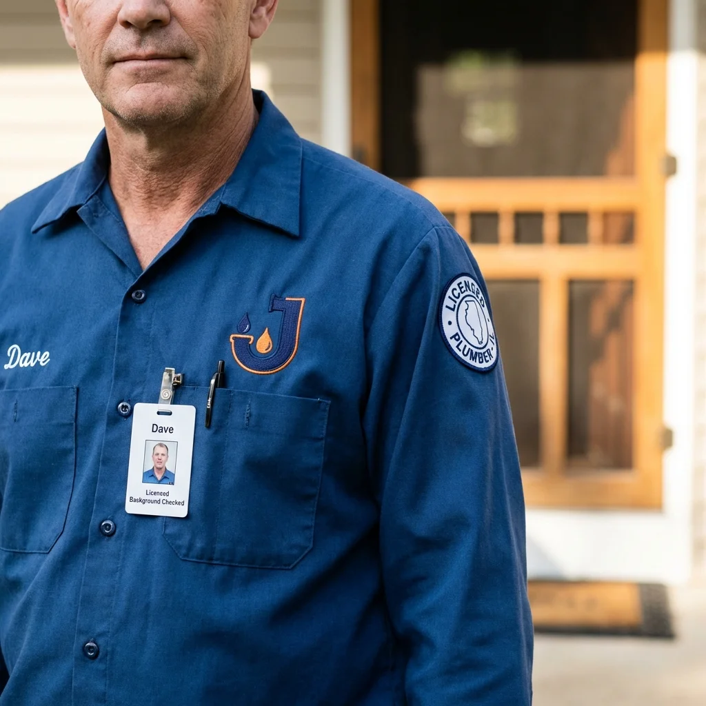 Licensed plumber showing ID badge in Santa Fe, NM