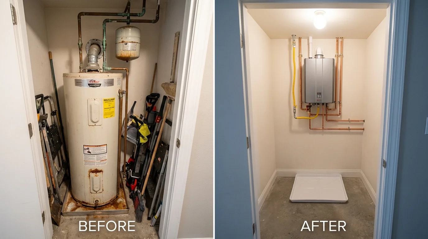Tank water heater versus wall-mounted tankless unit comparison for Santa Fe, NM homeowners