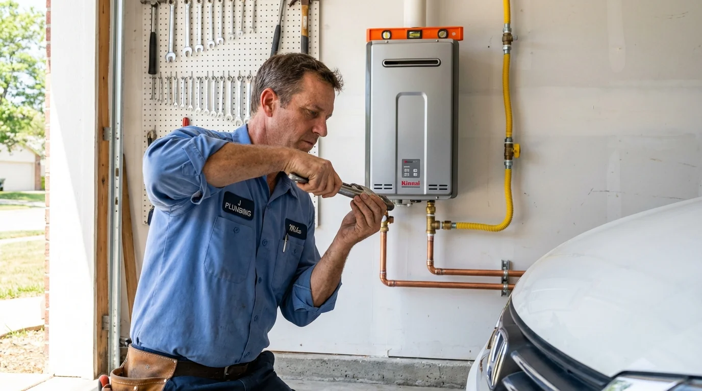 Tankless water heater installation by a Johns Plumbing LLC plumber in Santa Fe