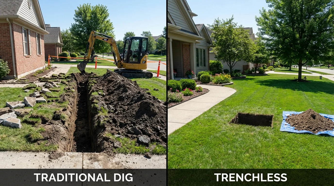 Trenchless sewer repair with minimal yard damage versus traditional excavation in Santa Fe, NM